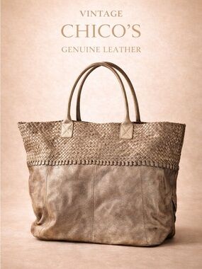 Vintage Chico’s Genuine Leather Woven Hobo Tote Bag Metallic Bronze
